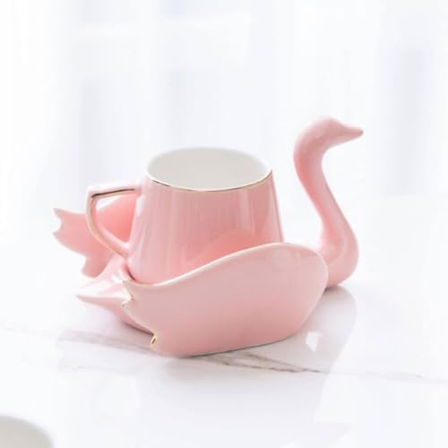 FülleMore Kerative Schwan Form Kaffeetasse Keramiktasse mit Untertasse 110ml Espressotasse Mokkatasse Cappuccino Tasse Geschenktasse für Zuhause Party Café (Rosa) von FülleMore