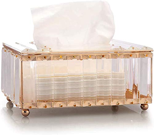 FülleMore Kristallglas Taschentuchbox Tücherbox Kosmetiktücherbox Taschentücher Spender Küche Badezimmer Serviettenhalter Papierspender Tissue Box Feuchttücherbox 23x13x10cm (Gold) von FülleMore