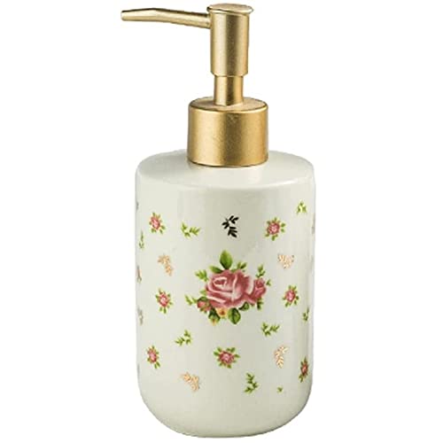 FülleMore Lotionspender Küche Bad Seifenspender aus Keramik Süß Rosen Blumen Muster Flüssigseifenspender 320ml Nachfüllbar Pumpseifenspender Duschgel Shampoo Spender (Große Rose) von FülleMore