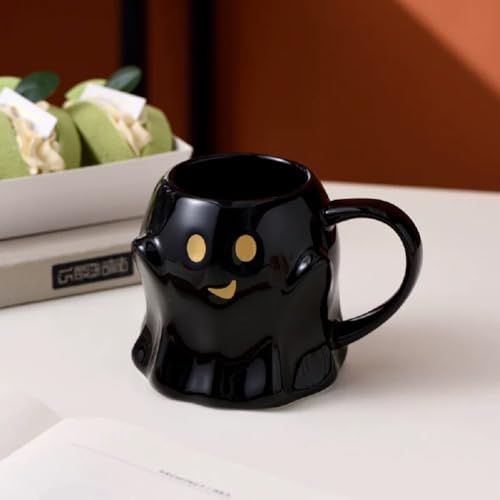 FülleMore Niedliche Geistertasse 440ml Cartoon Keramiktasse Halloween Geist Tasse Halloween Kaffeetasse Kaffeebecher Geschenkidee (Schwarz) von FülleMore