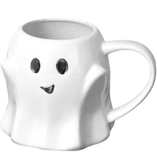 FülleMore Niedliche Geistertasse 440ml Cartoon Keramiktasse Halloween Geist Tasse Halloween Kaffeetasse Kaffeebecher Geschenkidee (Weiß) von FülleMore