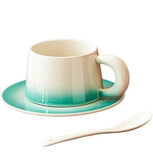 FülleMore Porzellan Espressotasse mit Unterteller und Löffel 200ml Cappuccino Tasse Frühstückstasse mit Kuchenteller Modern Farbverlauf Kaffeetasse Kaffeeservice für Party Zuhause Café (Blau) von FülleMore