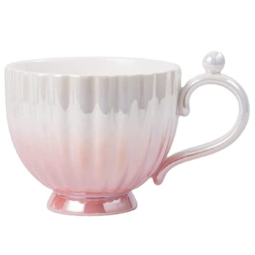 FülleMore Porzellan Kaffeetasse süße Muschel Desgin Frühstückstasse mit Perlen 450ml Kaffeebecher Espressotasse Frühstücksbecher Milchbecher Teetasse Kakaobecher (Farbverlauf-Rosa) von FülleMore
