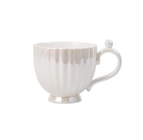 FülleMore Porzellan Kaffeetasse süße Muschel Desgin Frühstückstasse mit Perlen 450ml Kaffeebecher Espressotasse Frühstücksbecher Milchbecher Teetasse Kakaobecher (Weiß) von FülleMore