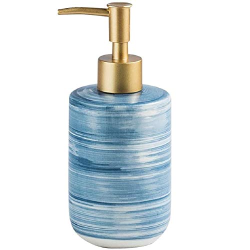 FülleMore Pumpseifenspender 350ml wiederbefüllbar Seifenspender aus Keramik Badezimmer Shampoopender Duschgelspender Küche Spülmittelspender Flüssigseifenspender 18x7cm (Blau) von FülleMore