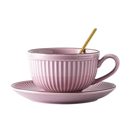 FülleMore Retro Keramik Teetasse Espressotassen mit Unterteller 280ml Kaffeetasse Cappuccino Tassen mit Löffel Teetasse Porzellanbecher Geschenktasse Set (ZI) von FülleMore
