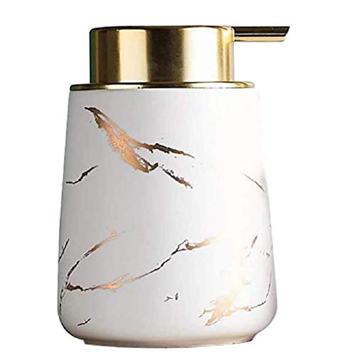 FülleMore Seifenspender Marmor Optik Spülmittelspender aus Keramik, 400ml wiederbefüllbar Shampoospender Pumpseifenspender für Küche Badezimmer Shampoo Öle Lotionen (Weiß) von FülleMore