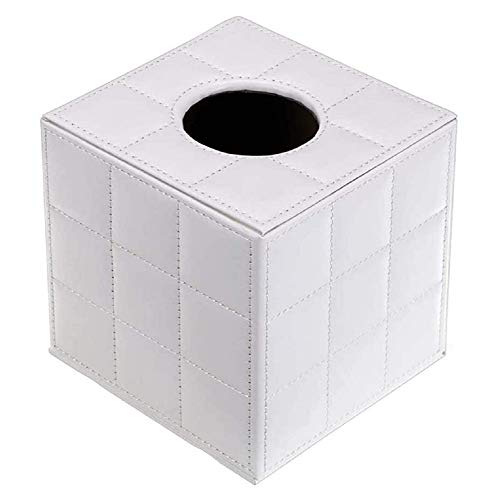 FülleMore Tücherbox Kosmetiktücherbox aus Kunstleder,13x13cm Quadratisch Rollenpapier Taschentuchbox mit Magnet Abdeckung Taschentuchspender Tissuebox für Zuhause Büro Auto (Weiß) von FülleMore