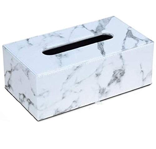 FülleMore Tücherbox Marmor Groß Taschentücherbox Kunstleder Kosmetiktücherbox Rechteckig Feuchttücherbox für Badezimmer, Schminktische, Kommode,Schlafzimmer 25x13.6x9.3cm (Weiß) von FülleMore