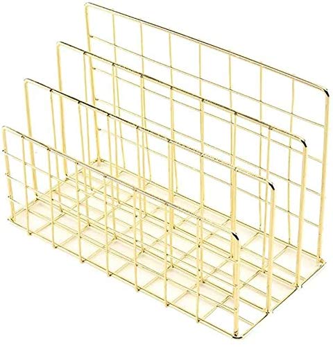 FülleMore Zeitungsständer 3 Fächer Briefhalter Metall Zeitungshalter Bücherregal stehend Zeitschriftensammler Schreibtisch Organizer Aktenordner Magazinständer 24x15.5x11.5cm (Gold) von FülleMore