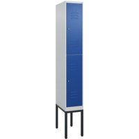 C+P Doppelstock-Spind Classic PLUS, Gestell, 1 Abteil, HxBxT 2.120 x 300 x 500 mm, lichtgrau, enzianblau, Zylinderschloss, 2 Fächer von C+P