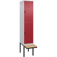 C+P Doppelstock-Spind Classic PLUS, 1 Abteil, HxBxT 2.120 x 400 x 815 mm, für Vorhängeschloss, auskragende Bank aus Buche, lichtgrau, rubinrot C+P Doppelstock-Spind Classic PLUS, 1 Abteil, HxBxT 2.120 x 400 x 815 mm, für Vorhängeschloss, auskragende Bank aus Buche, lichtgrau, rubinrot von C+P