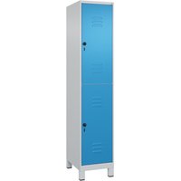 C+P Doppelstock-Spind Classic PLUS, Füße, 1 Abteil, HxBxT 1.950 x 400 x 500 mm, lichtgrau, lichtblau, 2 Fächer, für Vorhängeschloss von C+P