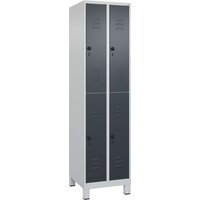 C+P Doppelstock-Spind Classic PLUS, Füße, 2 Abteile, HxBxT 1.950 x 500 x 500 mm, lichtgrau, anthrazitgrau, 4 Fächer, für Vorhängeschloss von C+P
