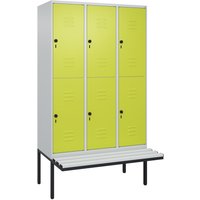 C+P Doppelstock-Spind Classic PLUS, 3 Abteile, HxBxT 2.120 x 1.200 x 815 mm, für Vorhängeschloss, auskragende Bank aus Kunststoff, lichtgrau, clowngrün C+P Doppelstock-Spind Classic PLUS, 3 Abteile, HxBxT 2.120 x 1.200 x 815 mm, für Vorhängeschloss, auskragende Bank aus Kunststoff, lichtgrau, clowngrün von C+P