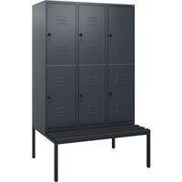 C+P Doppelstock-Spind Classic PLUS, 3 Abteile, HxBxT 1.950 x 1.200 x 815 mm, für Vorhängeschloss, untergebaute Bank aus Kunststoff, anthrazitgrau, anthrazitgrau C+P Doppelstock-Spind Classic PLUS, 3 Abteile, HxBxT 1.950 x 1.200 x 815 mm, für Vorhängeschloss, untergebaute Bank aus Kunststoff, anthrazitgrau, anthrazitgrau von C+P