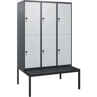 C+P Doppelstock-Spind Classic PLUS, 3 Abteile, HxBxT 1.950 x 1.200 x 815 mm, für Vorhängeschloss, untergebaute Bank aus Kunststoff, anthrazitgrau, lichtgrau C+P Doppelstock-Spind Classic PLUS, 3 Abteile, HxBxT 1.950 x 1.200 x 815 mm, für Vorhängeschloss, untergebaute Bank aus Kunststoff, anthrazitgrau, lichtgrau von C+P