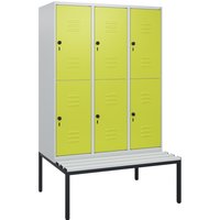 C+P Doppelstock-Spind Classic PLUS, 3 Abteile, HxBxT 1.950 x 1.200 x 815 mm, für Vorhängeschloss, untergebaute Bank aus Kunststoff, lichtgrau, clowngrün C+P Doppelstock-Spind Classic PLUS, 3 Abteile, HxBxT 1.950 x 1.200 x 815 mm, für Vorhängeschloss, untergebaute Bank aus Kunststoff, lichtgrau, clowngrün von C+P