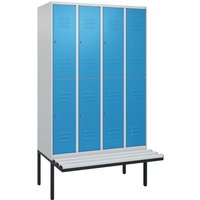 C+P Doppelstock-Spind Classic PLUS, 4 Abteile, HxBxT 2.120 x 1.200 x 815 mm, Zylinderschloss, auskragende Bank aus Kunststoff, lichtgrau, lichtblau C+P Doppelstock-Spind Classic PLUS, 4 Abteile, HxBxT 2.120 x 1.200 x 815 mm, Zylinderschloss, auskragende Bank aus Kunststoff, lichtgrau, lichtblau von C+P