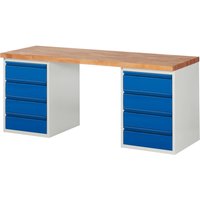 Steinbock® Werkbank, mit 2x 4 Schubladen, HxBxT 840 x 2.000 x 700 mm, RAL 7035/5010 von Steinbock®