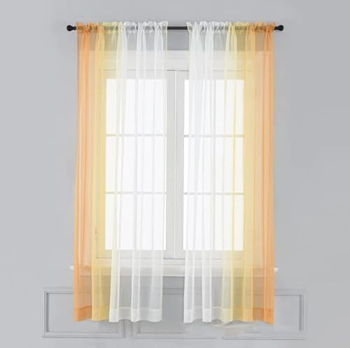 Devola Farbverlauf Vorhang Transparente Voile Gardinen Moderne Dekoschal mit Stangendurchzug Fensterschal Tür Gardine Küchenvorhang Balkongardine BxH 101x214cm Gelb 2 Stück von Devola