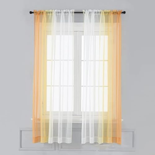 Devola Farbverlauf Vorhang Transparente Voile Gardinen Moderne Dekoschal mit Stangendurchzug Fensterschal Tür Gardine Küchenvorhang Balkongardine BxH 101x244cm Gelb 2 Stück von Fuer