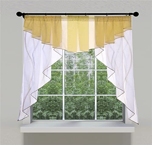 Devola Kleinfenster Scheibengardine mit Tunnelzug Fenstergardinen Voile Bistrogardinen Transparent Kuvert Vorhänge Balkongardine Küchengardine Stores BxH 100x100cm Kräuselband Sand 1er Pack von Fuer