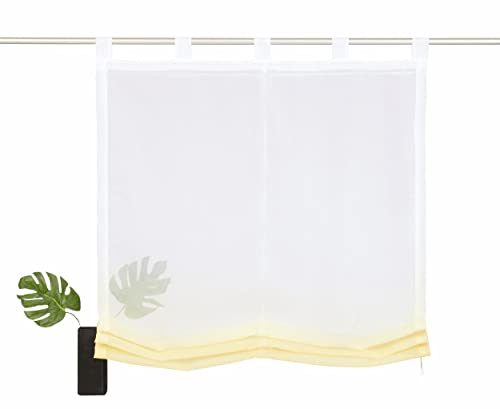 Devola Raffrollo Farbverlauf Vorhang transparent Voile Raffgardinen Modern Rollo mit Kordelzug Küchengardine mit Schlaufen Faltvorhang BxH 100x150cm Gelb 1er Pack von Fuer