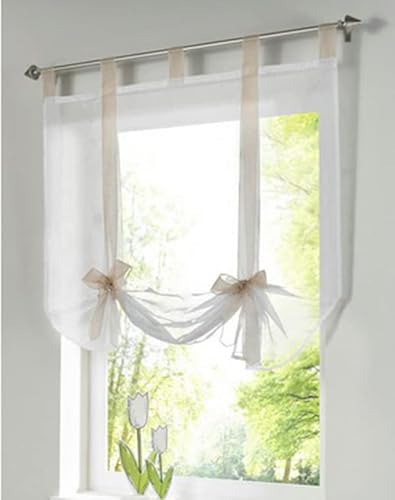 Devola Raffrollo Transparente Voile Raffgardinen mit Schlaufen Cafe Gardine Moderne Rollo Küchengardine Privatsphäre Fenstervorhang BxH 100x140cm Sand 1er Pack von Fuer