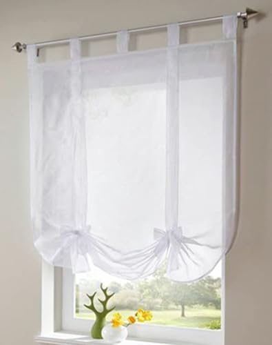 Devola Raffrollo Transparente Voile Raffgardinen mit Schlaufen Cafe Gardine Moderne Rollo Küchengardine Privatsphäre Fenstervorhang BxH 120x140cm Weiß 1er Pack von Fuer