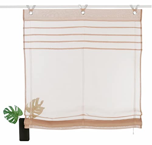 Devola Raffrollo transparent Ösenrollo Voile Raffgardinen Modern Rollo mit Hakenaufhängung Faltvorhang Dekoration Vorhänge BxH 100x140cm Sand 1er Pack von Fuer