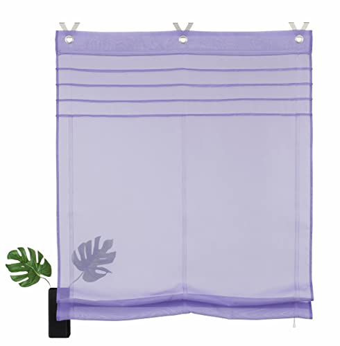 Devola Raffrollo transparent Ösenrollo Voile Raffgardinen Modern Rollo mit Hakenaufhängung Faltvorhang Dekoration Vorhänge BxH 80x140cm Violett 1er Pack von Fuer