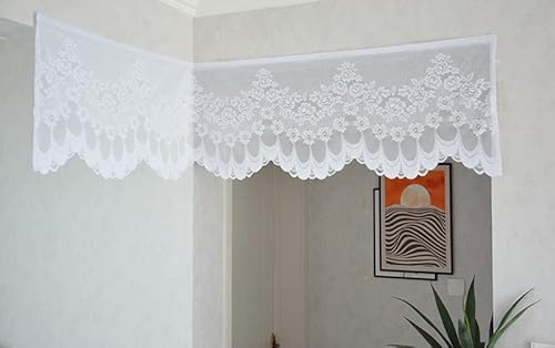 Devola Scheibengardine Jacquard Spitze weiß Kurzgardine transparent landhausstil Bistrogardine mit Blumenmuster Küchengardine mit gebogter Kante HxB 80x200cm Klettband 1 Stück von Fuer