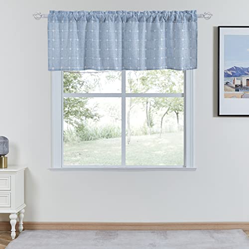 Devola Scheibengardine Leinenoptik Bistrogardine mit Stickerei Kurzgardinen Halbtransparent Küchengardinen Landhausstil Vintage Cáfe Gardine BxH 100x45cm Blau 1 Stück Devola Scheibengardine Leinenoptik Bistrogardine mit Stickerei Kurzgardinen Halbtransparent Küchengardinen Landhausstil Vintage Cáfe Gardine BxH 100x45cm Blau 1 Stück von Devola