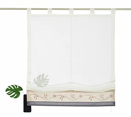 Devola Voile Raffrollo transparent Raffgardinen mit Schlaufen Blumenmuster Stickerei Fenstergardinen Faltvorhang Modern Rollo Küchengardine Tür Vorhänge BxH 100x155cm Grau 1er Pack von Fuer