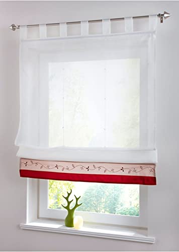 Devola Voile Raffrollo transparent Raffgardinen mit Schlaufen Blumenmuster Stickerei Fenstergardinen Faltvorhang Modern Rollo Küchengardine Tür Vorhänge BxH 100x155cm Rot 1er Pack Devola Voile Raffrollo transparent Raffgardinen mit Schlaufen Blumenmuster Stickerei Fenstergardinen Faltvorhang Modern Rollo Küchengardine Tür Vorhänge BxH 100x155cm Rot 1er Pack von Fuer