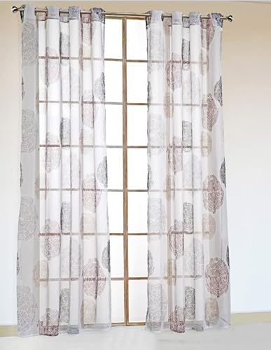 Devola Voile Vorhänge Transparente Geometrisches Muster Schiebegardinen Moderne Elegant Heimdekoration Fenstergardinen Fertiggardine Küchenvorhang BxH 140x245cm Ösen Kaffee 1 Stück von Devola