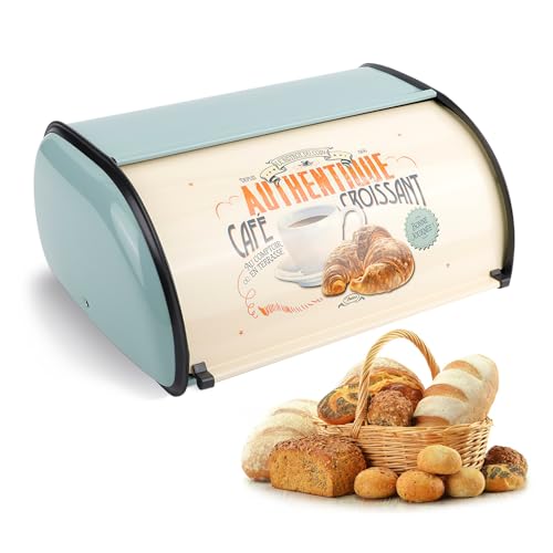 Fuerdich Brotkasten aus Metall Mit Großer Kapazität, Robuster Brotaufbewahrungsbehälter auf Der Arbeitsplatte, Rutschfester Brotbehälter Für Die Küche zu Hause(Blau) von Fuerdich