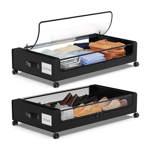 Fuerdich Unter dem Bett Lagerung mit n, unter Bettlager rollen, große Kapazität Clear Deckel Metal Rahmen Oxford Stoff Liner 4, Unterbett -Behälter Schublade für Kleidungschuhe (2pcs) von Fuerdich