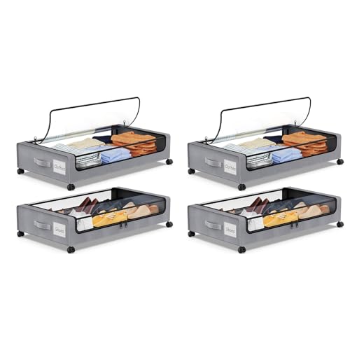 Fuerdich Unter dem Bett Lagerung mit n, unter Bettlager rollen, große Kapazität Clear Deckel Metal Rahmen Oxford Stoff Liner 4, Unterbett -Behälter Schublade für Kleidungschuhe (4pcs) von Fuerdich