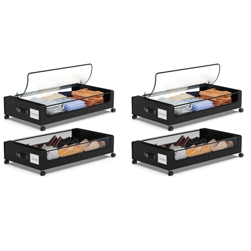 Fuerdich Unter dem Bett Lagerung mit n, unter Bettlager rollen, große Kapazität Clear Deckel Metal Rahmen Oxford Stoff Liner 4, Unterbett -Behälter Schublade für Kleidungschuhe (4pcs) von Fuerdich