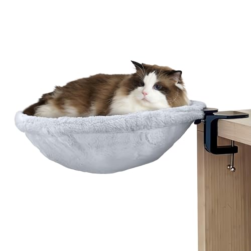 Fuerdich 360° Katzenbett Schreibtisch, 40cm Katzen Schreibtisch Bett, Katzenplatz Schreibtisch Bis 20 KG，Katzenbett Klemmbares, Verstärkter Edelstahlrahmen(Grau) von Fuerdich