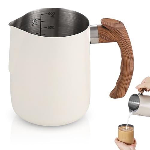 Milchkanne Barista 600ml Für Latte-Kaffee, Milchkanne Tropfsicherer Handauslauf Mit Griff Milchkännchen Edelstahl Für Barista Cappuccino Espresso Pearl White von Fuerdich