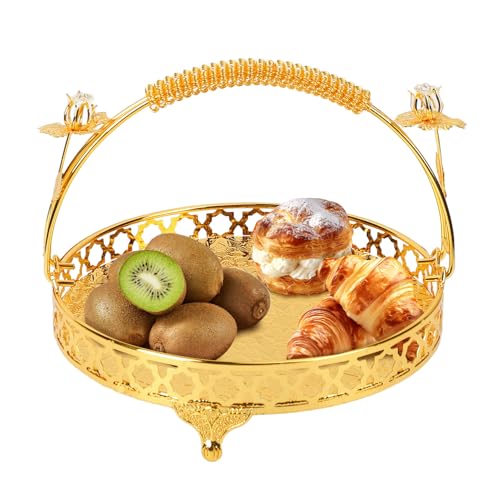 Obstschale Gold Für Die Heimdekoration, Obst Etagere Medium Vintage Style Rund Großes Fassungsvermögen Henkel Design Dekorativ Obstkorb Modern Geeignet Für Party Haus Bar Cafe von Fuerdich