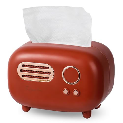 Taschentuchspender Für Wohnzimmer, Taschentuchbox Mit Rutschfester Boden, In Radioform Tissue Box, Moderne Multifunktionale Kosmetiktücher Box Für Esszimmer Badezimmer Schlafzimmer Auto Büro(Rot) von Fuerdich