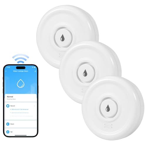 Fuers Wassermelder Wassrmelder WLAN 3 Stück Wassersensor 100dB Wassermelder Wasseralarm mit Batterie Wasserwächter WLAN Wasserstandssensor Wassersensor WLAN für Küchen Keller Badezimmer (2.4GHz WiFi) von Fuers