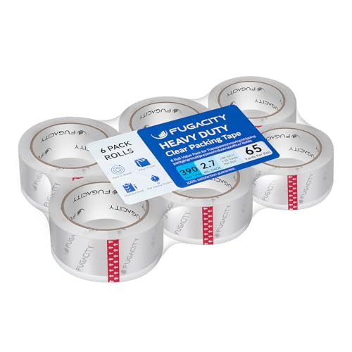 FugaCity Clearer Packband-Nachfüllpackungen (6 Rollen), robustes Verpackungsband für Umzugsversiegelung, Umzugsbedarf, Versandband, 2,7 mm dick, 4,8 cm breit, 60 Meter pro Rolle, insgesamt 390 Meter von FugaCity