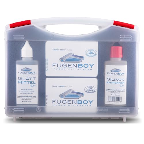 Fugenboy® Basis-Koffer | Silikonfugen-Werkzeug im Komplett-Set | Deutsche Herstellung | Fugen-Set mit Silikon-Entferner, 6x patentierte Fugen-Glätter & Silikon-Glättmittel | Silikon-Fugen erneuern von Fugenboy