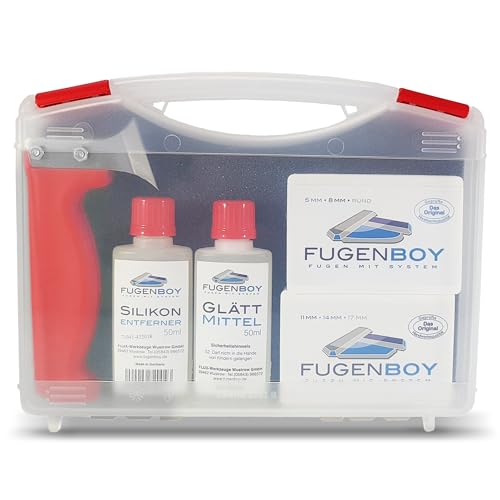 Fugenboy® Profi-Koffer | Silikonfugen-Werkzeug im Komplett-Set | Deutsche Herstellung | Fugen-Set mit Silikon-Entferner, 6x patentierte Fugenglätter, Fugenmesser & Silikon-Glättmittel von Fugenboy