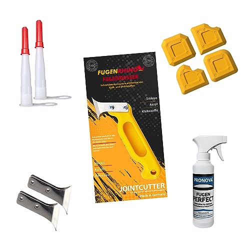 Fugenrhino® Silikonentferner Set für einfache und professionelle Silikonentfernung und -erneuerung von Acryl- & Silikonfugen - Enthält Fugenmesser, Fugenglätter, Ersatzklingen (11-Teilig) von Fugenrhino